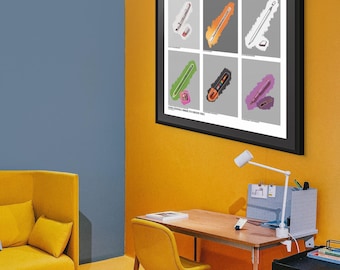 Lámina decorativa con elementos esenciales para el estudio – Ilustración minimalista de herramientas de arte – Arte creativo para la pared del escritorio – Decoración para el espacio de trabajo del artista – Arte descargable