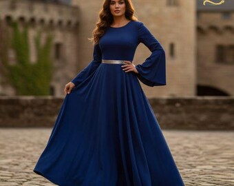 Bell Sleeve Midi Dress Sewing Pattern PDF | Elegant Women Knit Dress Pattern | Long Sleeve Midi Dress | Instant Digital Download | Gift