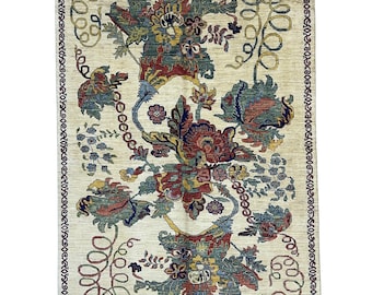 Cream Afghan Karabagh Rug 5'6x7'8 | Handmade Wool Floral Area Rug | Colorful 6x8 Rose Design