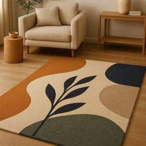 Botanical Abstract Area Rug | Earthy Neutral Scandinavian Carpet