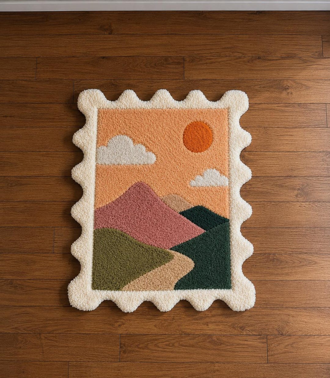 Landscape Rug Tuft Modern Tufted Landscape Rug, Wavy Border Area Rug, Boho Accent Rug ...