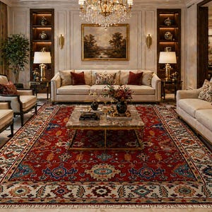 Vintage Red Turkish Rug, Handmade Oriental Geometric Carpet, Traditional Kazak Style Home Décor