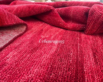 Luxury Red Handwoven Area Rug | Modern Solid Red Carpet for Living Room Premium Wool Floor Rug