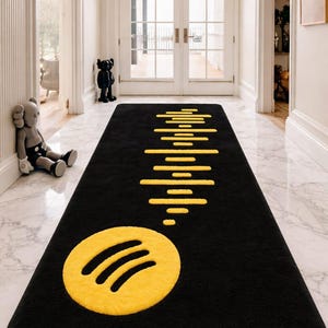 Spotify Code Rug, Black Yellow Soundwave Carpet, Modern Music Lover Floor Rug