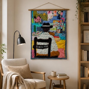 手作りのディレクターズチェア（ファイバーアート）｜パッチワークテキスタイルコラージュ（64×89cm）