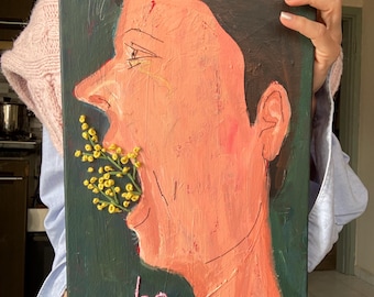 Original Mixed Media Portrait Painting – Textured Contemporary Canvas Art (25x45 cm)