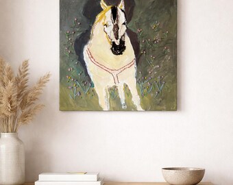 Original Mixed Media Horse Painting | Textured Abstract Rider Canvas Artwork (40x50 cm)