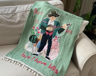 Handmade Folk Art Textile Wall Hanging, Embroidered Figure Banner, Boho Cottagecore Decor