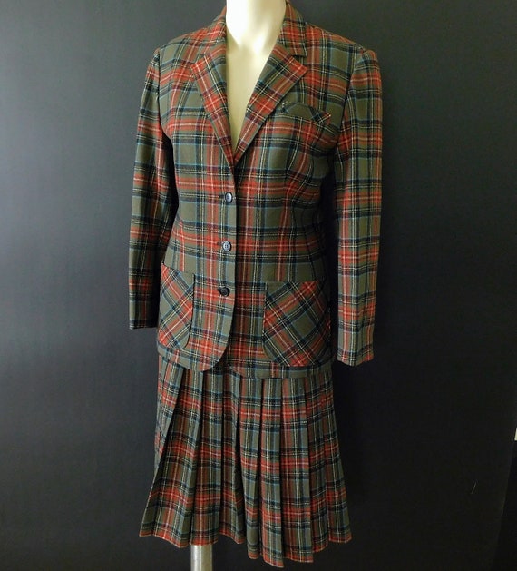 Vintage 70s Pendleton wool tartan 2 piece skirt s… - image 2