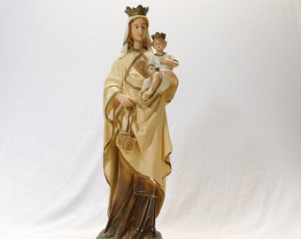 Vintage Our Lady of Mount Carmel hand painted chalk ware statue circa 1940s