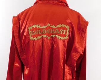 Vintage 80s Wise Guys Red Satin Gold Coast Casino Jacket XL,  Gold Embroidery,Red Satin  Las Vegas, Gambling Jacket