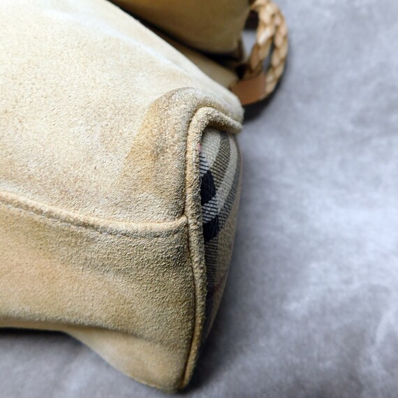 Vintage Burberry Haymarket Tan Suede Leather Brai… - image 10