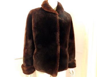 Vintage 50s mouton fur short evening jacket,dark brown sheared lamb jacket, 50s fur jacket size med-large