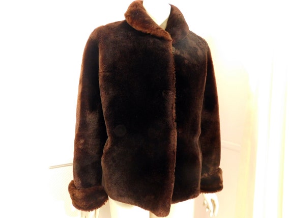 Vintage 50s mouton fur short evening jacket,dark … - image 1