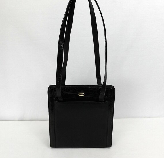 Vintage Black Bally Handbag tote Black Pebble Leather Croc Embossed Bally Purse Etsy Australia
