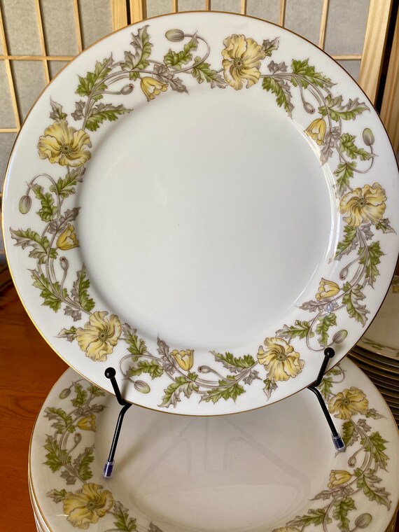 Vintage Noritake Wilshire China Set: Yellow Poppy Flowers, Gold