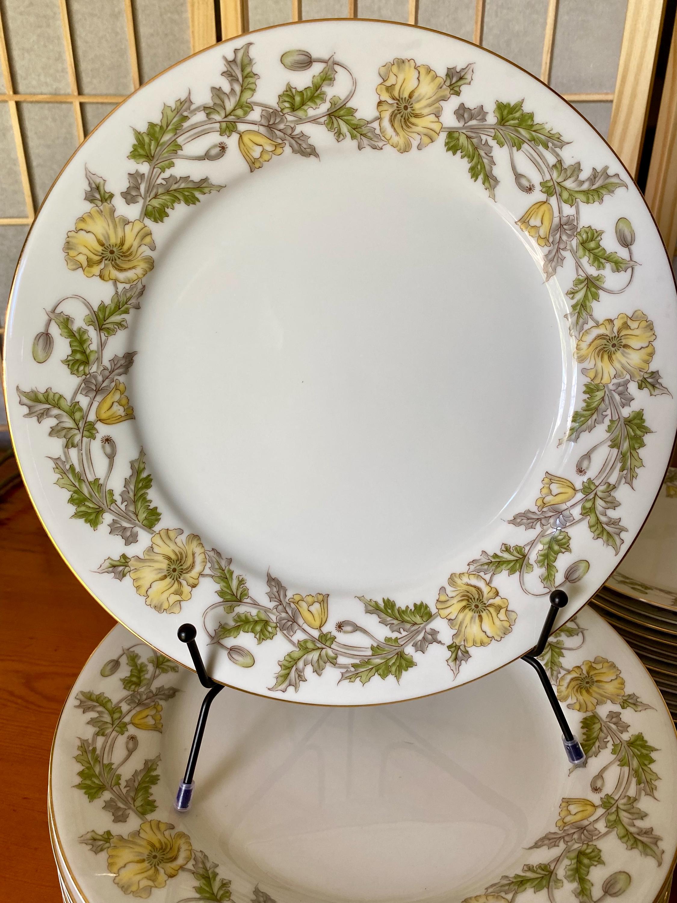 Vintage Noritake Wilshire China Set: Yellow Poppy Flowers, Gold