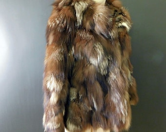 Vintage  Fox fur coat jacket,Mob Boss wife Fur Stroller jacket, Calico patchwork fox fur jacket, Fur-instance fur coat