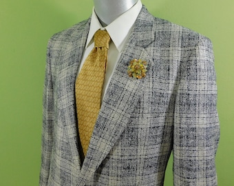 Vintage Men's 1970s Silk Plaid Formal Jacket,Size 42 70s Bachrach Pure Silk Formal Jacket, Black, Grey Plaid , Sport Coat