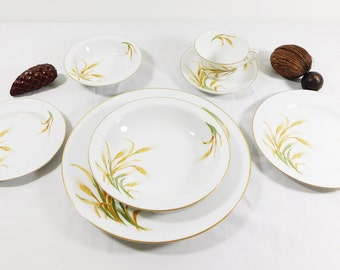 Vintage Puritan Wheat Fine China Set, Japanese Gold Trim Dinnerware, 83 Piece Dinnerware & Service Set ,Free Shipping