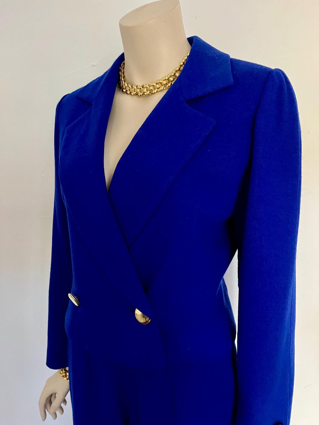 Vintage 80s Electric Blue Wool Pant Suit Ernst Strauss, Size