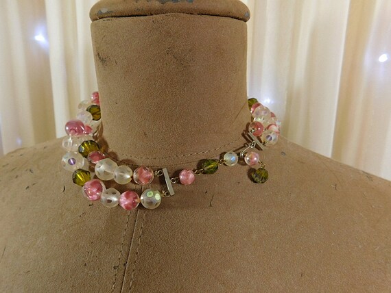 Vintage 50s  cut crystal necklace,pink and green … - image 7