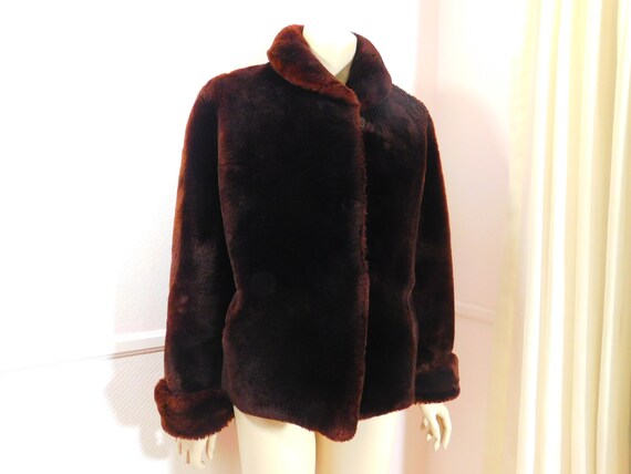 Vintage 50s mouton fur short evening jacket,dark … - image 2