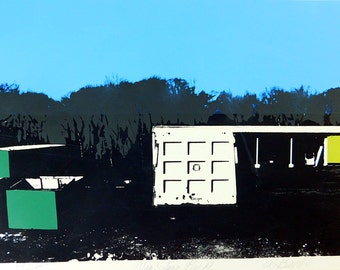 Vintage 20th century silkscreen by Georgette Batlle signed and numbered, Van Saun Park 1974,Modernist , Industrial,  contemporary art