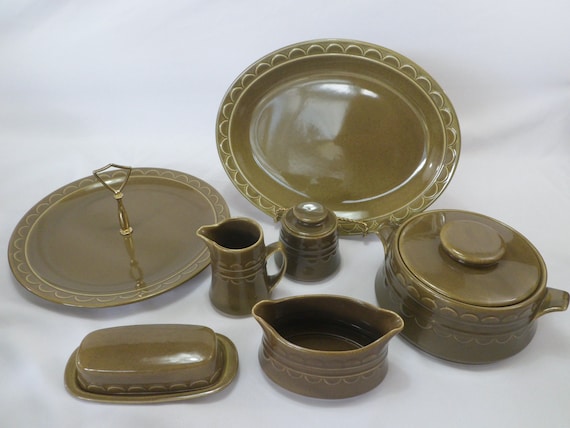 Vintage Homer Laughlin Sheffield Granada Green Serving Pieces, 10 