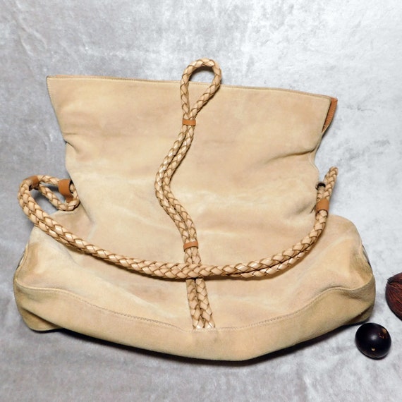 Vintage Burberry Haymarket Tan Suede Leather Brai… - image 2