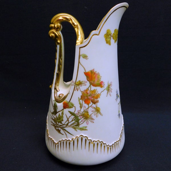 Antiguo 1890 Royal Worcester Inglaterra jarra floral jarra, porcelana inglesa antigua, flores de otoño