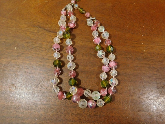 Vintage 50s  cut crystal necklace,pink and green … - image 1