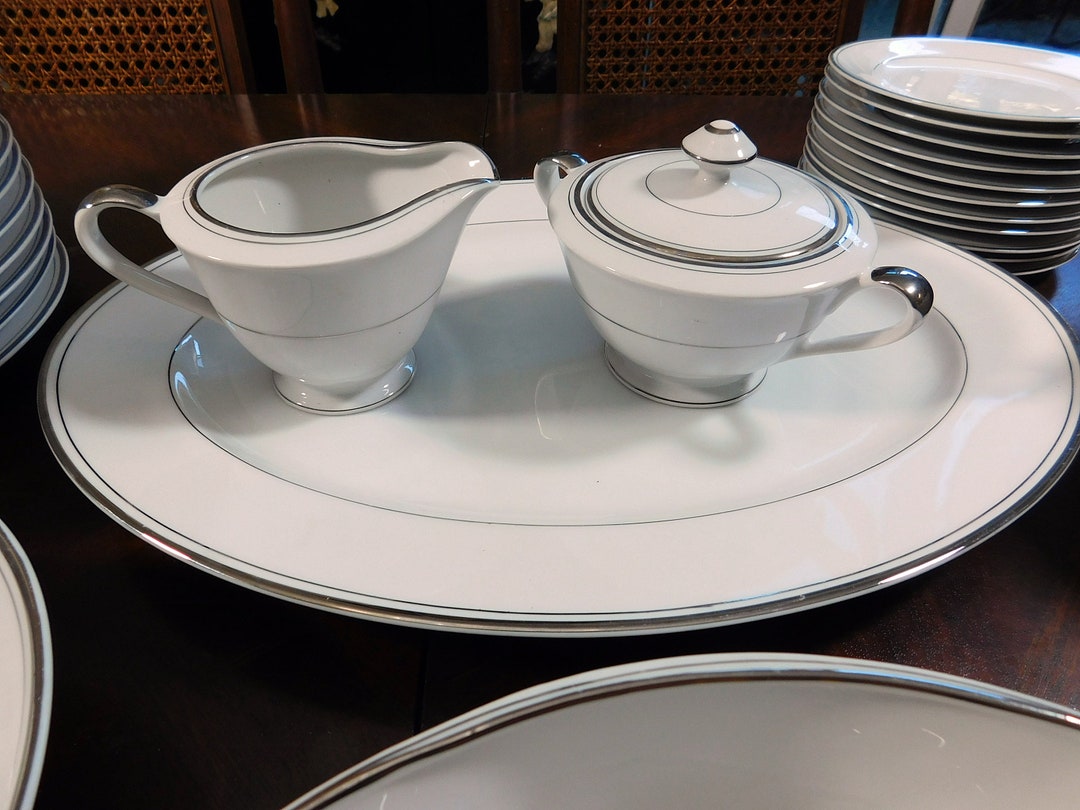 Vintage MCM White and Platinum Fine Bone China, Imperial China by W