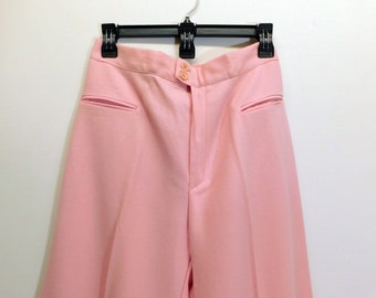 Vintage  70s Happy Legs pink wool elephant leg flare pants, dress trousers waist 28