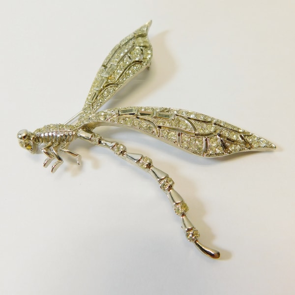 Vintage large rhinestone dragonfly brooch, Huge Vintage Ornate Dragonfly Brooch