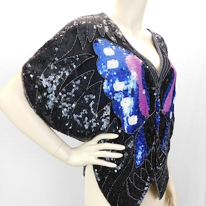 Vintage 70s Sequin Butterfly Crop Top: Silk Disco Glam