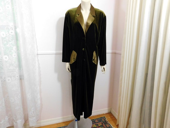 Vintage 70s moss olive green velvet and satin full