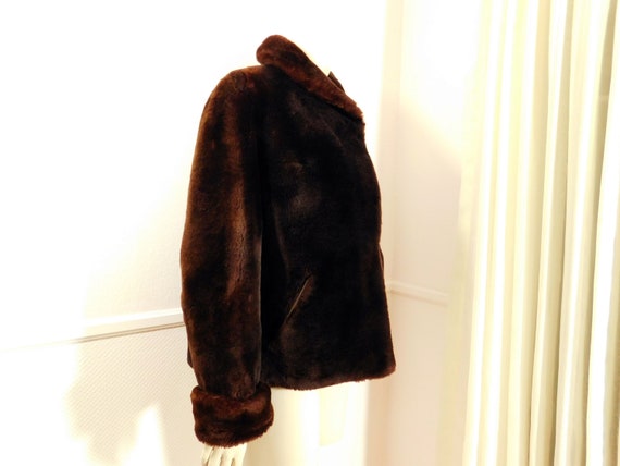 Vintage 50s mouton fur short evening jacket,dark … - image 5