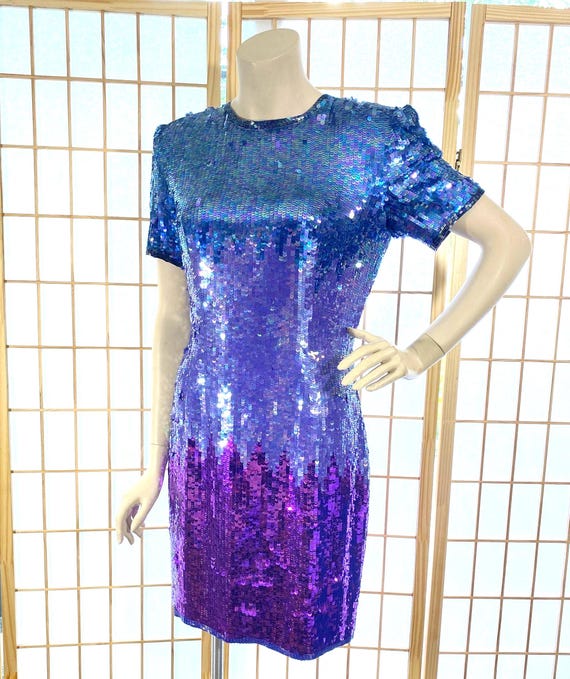 aj bari sequin dress Vintage Sequin Pink Dress by A.J. Bari  MATERIAL REMAINS