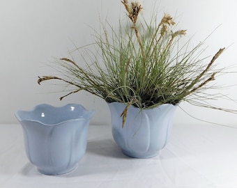 Vintage Mid Century West German  flower pots, powder blue planters, succulent pots, set of 2