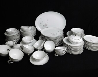 Vintage Mikasa Rosina Fine China Dinnerware Set: 97-Piece Pink Floral, Jyoto Japan
