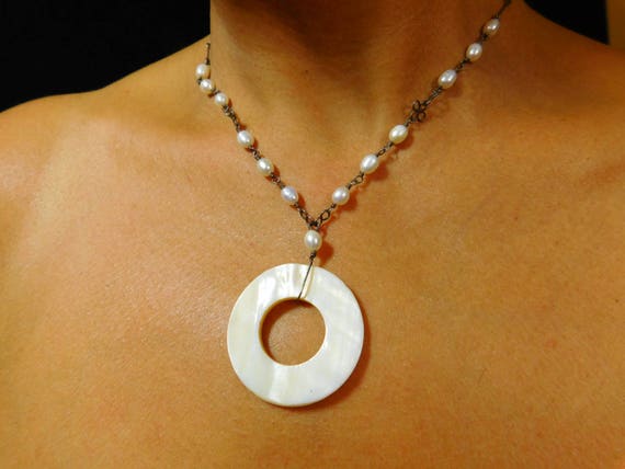 Collier Vintage Perles Nacrées Et Argent Massif - Ancien - Occasion