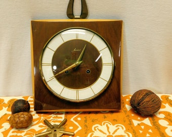 Vintage 60s Haid Hermle Chiming Wall Clock: Mid Century Modern German Clock