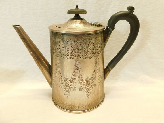 Antique Barker Ellis Silver Plated Tea Coffee Set: Etched Floral