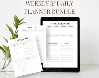 Weekly + Daily Planner Bundle for Busy Moms | Minimal Neutral Printable Planner Set | Digital PDF