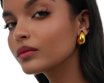 Chunky Gold Teardrop Hoop Earrings, 18ct Gold Plated Drop Hoops, Statement Huggie Earrings, Everyday Gold Jewellery