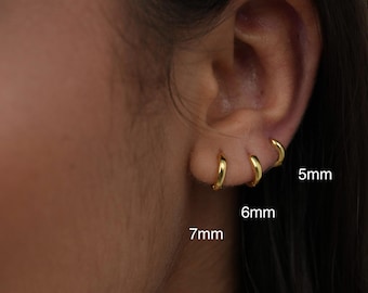 Aros pequeños y gruesos de oro de 5 mm, 6 mm y 7 mm, chapados en oro de 18 quilates, para múltiples perforaciones, aros apilables para las orejas.