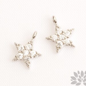 P1048-R// Rhodium Plated Six Cubics on 6mm Tiny Star Pendant, 2pcs