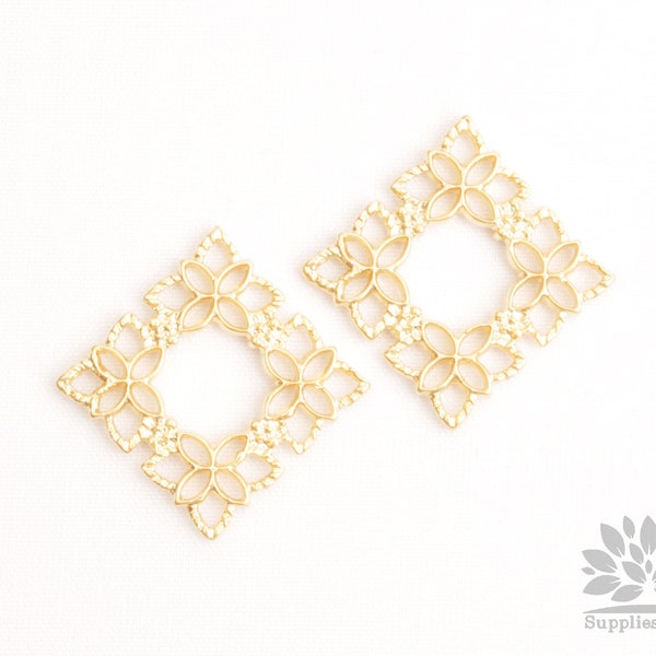 P1085-MG// Matt Gold Plated Square Flower Connector, 2pcs