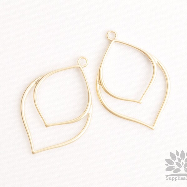 P1083-MG// Matt Gold Plated line Leaf Pendant, 2pcs